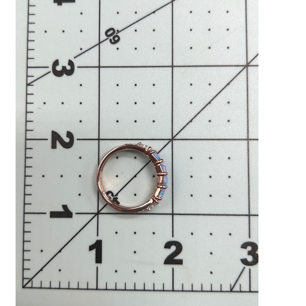 Bomb Party Rose Gold Plated Blue Lab Opal Cubic Zirconia Split Shank Ring Size 9 - Picture 10 of 10